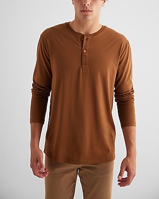 Perfect Pima Cotton Long Sleeve Henley Brown Men's M