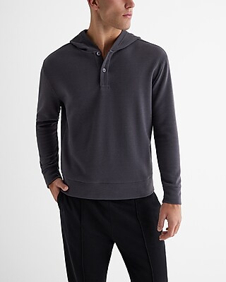 Waffle Knit Henley Hoodie Gray Men's XS