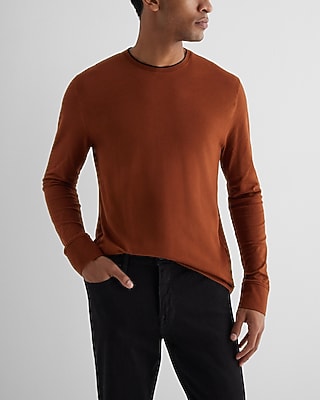 Tipped Luxe Pique Long Sleeve T-Shirt Brown Men's XL