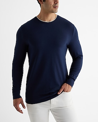 Tipped Luxe Pique Long Sleeve T-Shirt Blue Men's XL