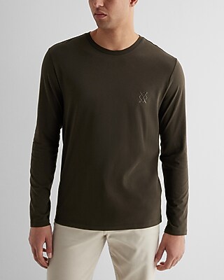X Logo Graphic Perfect Pima Cotton Long Sleeve T-Shirt Green Men's L