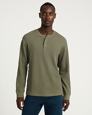 Classic Fit Textured Waffle Long Sleeve Henley