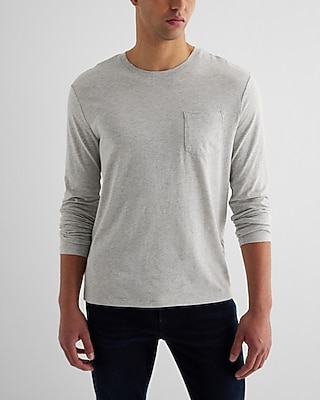 Pocket Crew Neck Perfect Pima Cotton Long Sleeve T-Shirt Gray Men's M