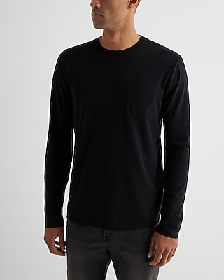 Pocket Crew Neck Perfect Pima Cotton Long Sleeve T-Shirt Black Men's M Tall