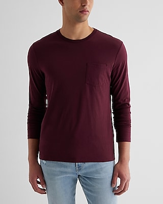 Big & Tall Pocket Crew Neck Perfect Pima Cotton Long Sleeve T-Shirt Red Men's XXL
