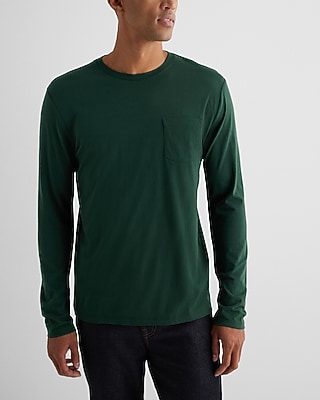 Pocket Crew Neck Perfect Pima Cotton Long Sleeve T-Shirt Green Men's XL Tall