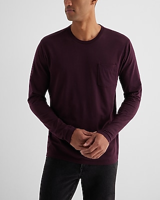 Big & Tall Pocket Crew Neck Perfect Pima Cotton Long Sleeve T-Shirt Purple Men's XXL