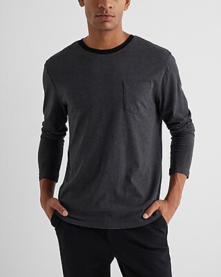 Contrast Collar Perfect Pima Cotton Long Sleeve T-Shirt  Gray Men's L