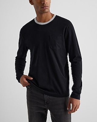 Contrast Collar Perfect Pima Cotton Long Sleeve T-Shirt