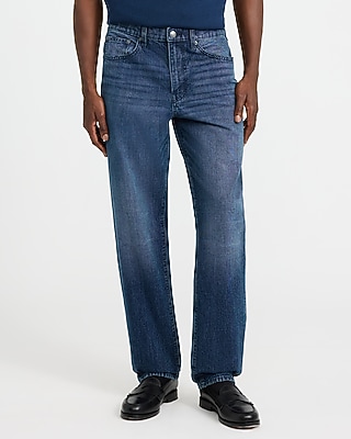 Express Men's Loose Dark Wash Jeans in Dark Indigo