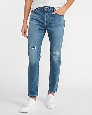 Image of Athletic Tapered Slim Ripped Medium Wash Hyper Stretch Jeans