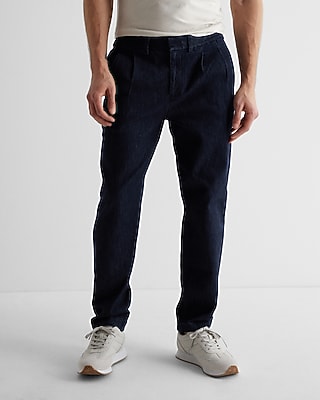 Athletic Slim Dark Wash Double Pleated Denim Chino