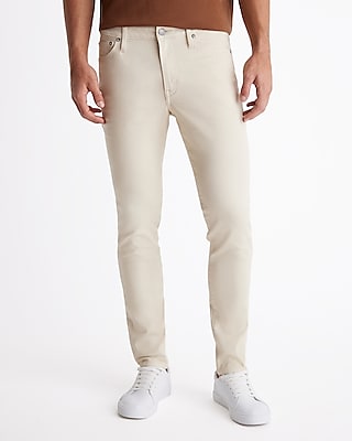 Skinny Cream Stretch Jeans, Men's Size:W34 L30