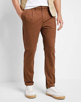 Athletic Slim Pleated Hyper Stretch Modern Chino Brown Men's W29 L32