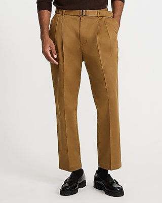 Belted Tapered Ankle Pleated Chino Pant