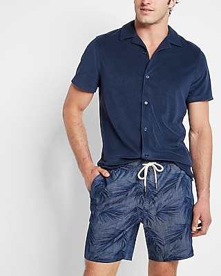Printed Elastic Waist Chambray Shorts