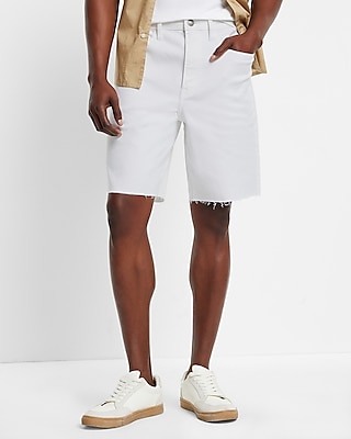Relaxed White Stretch Denim Shorts