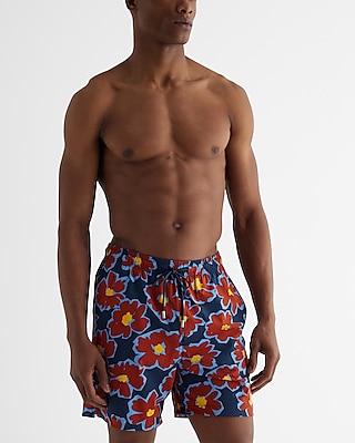 Printed 6" Elastic Waist Swim Shorts Multi-Color Men's S
