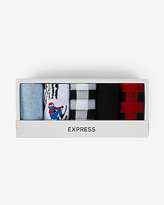 5 Pack Buffalo Plaid & Ski Print Dress Socks