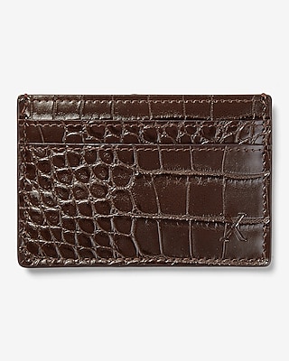 Brown Faux Leather Croc Card Case Men's Brown