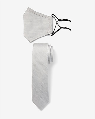 Textured Light Gray Face Mask & Tie Gift Set