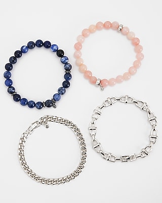 4 Pack Blue & Pink Beaded Bracelets Men's Multi-Color
