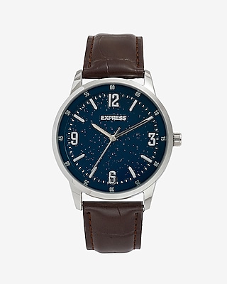 Blue Faced Brown Faux Leather Watch Brown Men's One Size