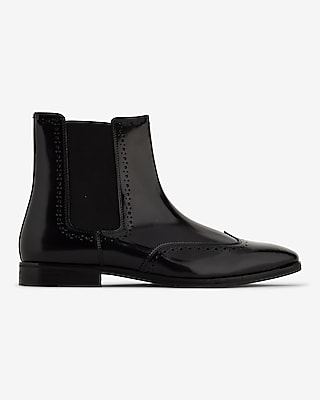 Black Polished Leather Brogue Chelsea Boot