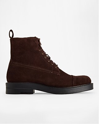 Genuine Suede Shearling Lined Lace Up Boots