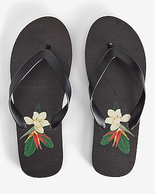 Black Floral Flip Flops