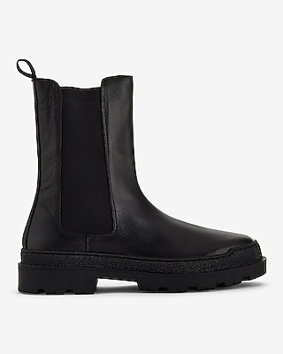 Black Leather Chunky Chelsea Boots
