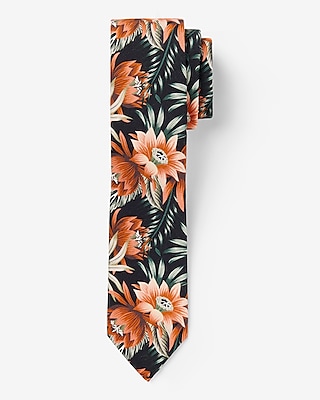 Orange Floral Print Tie