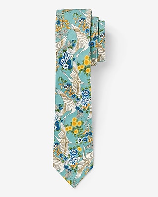 Teal Crane Print Tie