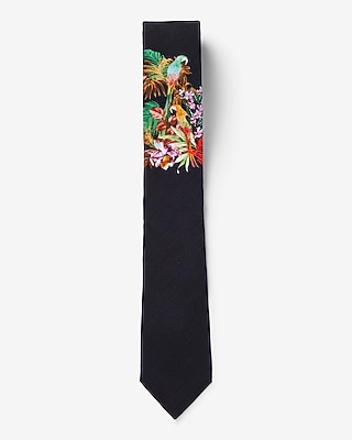 Black Parrot Print Tie