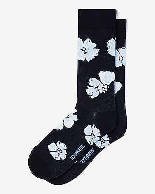 Navy Floral Print Dress Socks