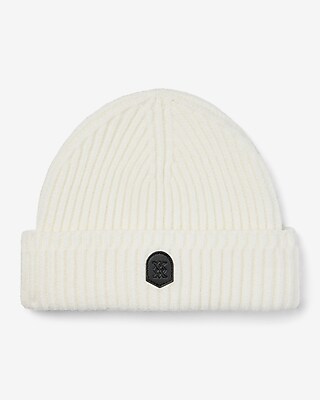 Ivory Ribbed Logo Beanie