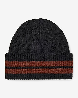 Black Fuzzy Striped Beanie