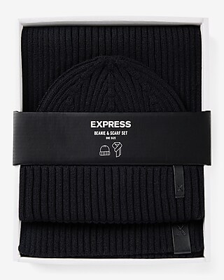 Black Ribbed Hat & Scarf Set