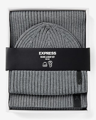 Gray Ribbed Hat & Scarf Set
