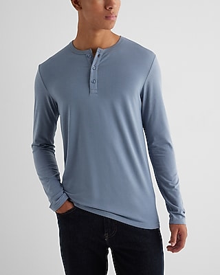 Supersoft Long Sleeve Henley T-Shirt Blue Men's XXL Tall