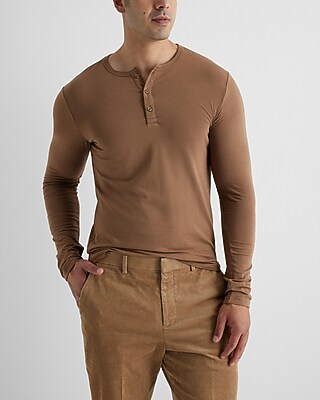 Supersoft Long Sleeve Henley T-Shirt Brown Men's XS