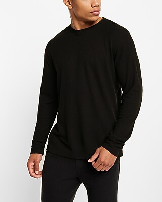 Waffle Knit Crew Neck Long-Sleeve Pajama Shirt Black Men's XS