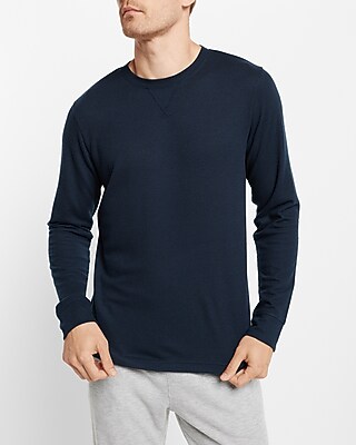 Big & Tall Waffle Knit Crew Neck Long-Sleeve Pajama Shirt Blue Men's XXL