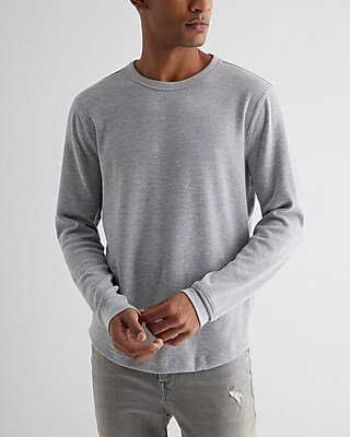 Waffle Knit Long Sleeve Crew Neck T-Shirt Gray Men's S