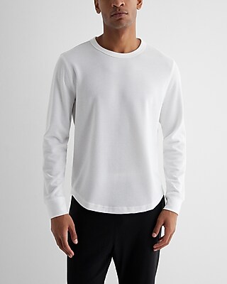 Waffle Knit Long Sleeve Crew Neck T-Shirt White Men's XL