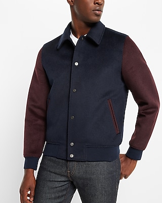 Colorblock Wool-Blend Water Resistant Bomber Jacket