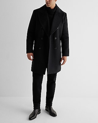 Black Wool-Blend Double Breasted Topcoat