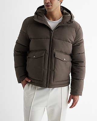 Brown Hooded Double Pocket Puffer Coat Neutral Men's L