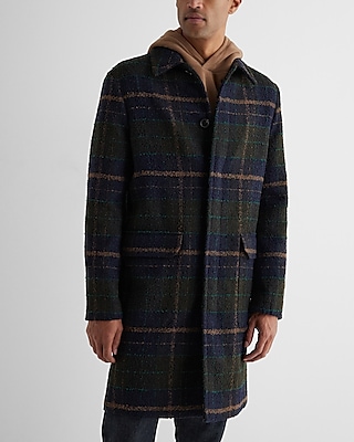 Navy Plaid Wool-Blend Topcoat