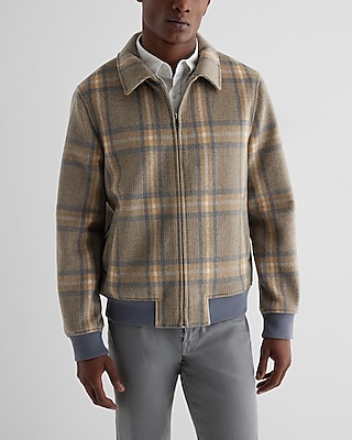 Plaid Wool-Blend Bomber Jacket